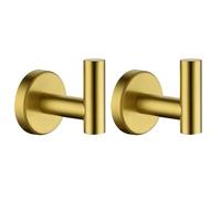 JQK Bath Towel Hook, Brushed Gold Coat Robe Clothes Hook for Bathroom Kitchen Garage Wall Mounted (Pack of 2), SUS 304 Stainless Steel, TH100-BG-P2