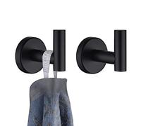 JQK Bath Towel Hook, SUS 304 Stainless Steel Coat Robe Clothes Hook for Bathroom Kitchen Garage Wall Mounted(Pack of 2), Polished Black, TH100-PB-P2