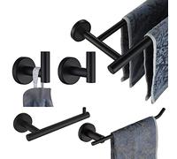 JQK Bathroom Hardware Towel Bar Set, 5-Piece Bath Accessories Set Matte Black Wall Mount Includes 24 in Towel Bar, 9 in HT Bar, TP Holder, Towel Hook x 2, BAS105-PB