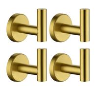 JQK Bathroom Towel Hook Brushed Gold, Brass Coat Robe Clothes Hook for Bathroom Kitchen Garage Wall Mounted (Pack of 4), SUS 304 Stainless Steel 0.8mm, TH100-BG-P4