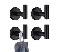 JQK Black Bathroom Towel Hook, Coat Robe Clothes Hook for Bathroom Kitchen Garage Wall Mounted (4 Pack), 304 Stainless Steel Matte Black, TH100-PB-P4