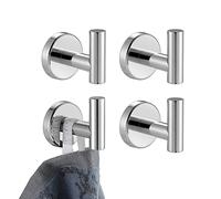 JQK Chrome Bathroom Towel Hook, 304 Stainless Steel Coat Robe Clothes Hook for Bathroom Kitchen Garage Wall Mounted (Pack of 4), TH100-CH-P4