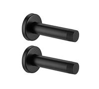 JQK Door Stopper Black, 304 Stainless Steel Thicken 1mm Sound Dampening Door Stop Bumper Wall Protetor 2 Pack, Matte Black, DSB5-PB-P2