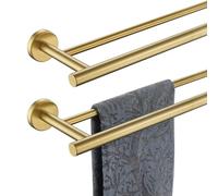 JQK Double Towel Bar 27 Inch, Brass Gold Useable Length 24 Inch 304 Stainless Steel Thicken 0.8mm Bath Towel Rack for Bathroom, Towel Holder Wall Mount 2 Pack, TB100L24-BG-P2