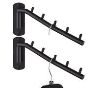 JQK Folding Clothes Hanger Rack, Stainless Steel Swing Arm Hook Holder, Clothing Hanging System Drying Closet Storage Organiser Matte Black Wall Mount 2 Pack, SHR100-PB-2P