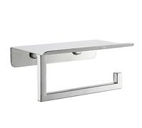 JQK Toilet Paper Holder Shelf, Bathroom Tissue Roll Holder with Phone Shelf, 5 Inch 304 Stainless Steel Tissue Paper Dispenser, Brushed Finished Wall Mount, TPH202-BN-T