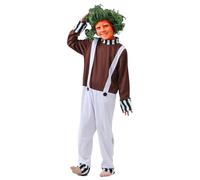 JQMAO Kids Costume with Wig for Oompa Loompa: World Book Day Costumes for Boys - Chocolate Factory Fancy Dress for Girls (S)