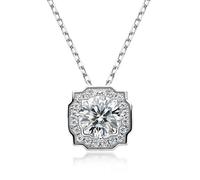 JQQJZLC 1.0ct Round Cut 6.5mm Moissanite Halo Pendant Necklace for Women 925 Silver Jewelry Birthday Gifts for Girlfriend