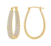JQQJZLC 14K Gold Plated Hypoallergenic Oval Hoop Earrings with Cubic Zirconia - Thick Elegant Women's Jewelry for Commute, Weddings & Gifts(50mm)