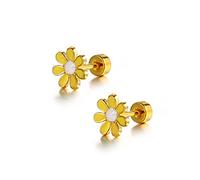 JQQJZLC 18G Cute Daisy Flower Stud Cartilage Earrings for Women Girls 14K Gold Plated Stainless Steel Enameled Dainty Screw Back Studs Sleeper Tragus Post Hypoallergenic Piercing Body Jewelry