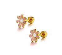 JQQJZLC 18G Cute Daisy Flower Stud Cartilage Earrings for Women Girls 14K Gold Plated Stainless Steel Enameled Dainty Screw Back Studs Sleeper Tragus Post Hypoallergenic Piercing Body Jewelry