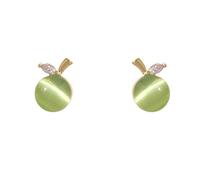 JQQJZLC 18G Dainty Fruit Cat's Eye Tiny Stud Earrings for Women 925 Sterling Silver Post Pin Hypoallergenic Crystal Apple Leaf Small Cartilage Studs Cute Piercing Jewelry