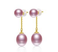JQQJZLC 18k Drop Earrings 7-8mm Freshwater Pearl With About 9mm Tear Drop Pearl Dangle Earrings For Women Gift