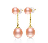 JQQJZLC 18k Drop Earrings 7-8mm Freshwater Pearl With About 9mm Tear Drop Pearl Dangle Earrings For Women Gift