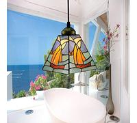 JQQJZLC 20Cm Tiffany Style Pendant Hanging Light, Vintage Mini Ceiling Lighting Fixtures, 1-Light,Stained Glass Chandeliers for Hallway Bedroom Living Room Dining Room [Energy Class A ++],16 Made in
