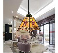 JQQJZLC 20Cm Tiffany Style Pendant Hanging Light, Vintage Mini Ceiling Lighting Fixtures, 1-Light,Stained Glass Chandeliers for Hallway Bedroom Living Room Dining Room [Energy Class A ++],16 Made in