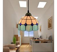 JQQJZLC 20Cm Tiffany Style Pendant Hanging Light, Vintage Mini Ceiling Lighting Fixtures, 1-Light,Stained Glass Chandeliers for Hallway Bedroom Living Room Dining Room [Energy Class A ++],16 Made in