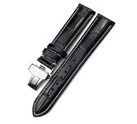 JQQJZLC 20mm 22mm 19mm 21mm Leather Watch Strap Stainless Steel Butterfly Buckle Calfskin Watchband