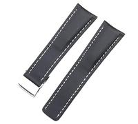JQQJZLC 22mm 24mm Genuine Leather Black Brown Watchband For Breitling Men Watch Strap Deployment Clasp