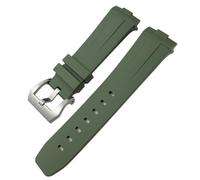 JQQJZLC 24mm Black Green Nature Soft Silicone Rubber Watchband Fit for Panerai PAM00111/441 Strap Butterfly Buckle Waterproof Bracelet