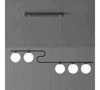 JQQJZLC 4-Light Globe Glass Gold Linear Pendant Adjustable Height Bar Chandelier Ceiling Hanging Lamp Kitchen Island Lighting Fixtures for Over Table Living Room(Black,4 Heads)