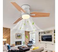 JQQJZLC 42'' Ceiling Fans with Lamps 6 Speed 3 Color, Silent Fan Chandeliers Ceiling Light Reversible Summer Winter Mode, Ceiling Fans with Lights and Remote led Living Room Bedroom -Black+Wood Grain