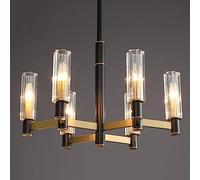 JQQJZLC 6 Light Large Chandelier Black Gold Mid Century Modern Ceiling Pendant Light for Dining Room Vintage Linear Bar Glass Hanging Lamp for Living Room Foyer Kitchen Island Farmhouse