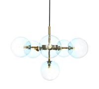 JQQJZLC 6 Lights Suspension Bedroom Chandelier | Metal lamp with Globes in Shaded Blue Glass | Mid-Century Classic Style Modern Sputnik Pendant Lighting