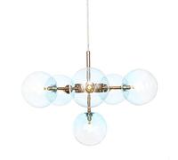 JQQJZLC 6 Lights Suspension Bedroom Chandelier | Metal lamp with Globes in Shaded Blue Glass | Mid-Century Classic Style Modern Sputnik Pendant Lighting