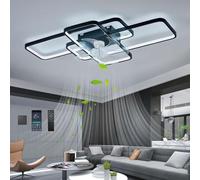 JQQJZLC 80w Large Ceiling Fans with Lamps Modern dimmable led Ceiling Fans with Lights and Remote/app Control Reversible 6 Speed Timer Silent Chandeliers with Fan for Living Room Bedroom-White||72cm