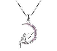 JQQJZLC 925 Sterling Silver Back Against The Moon Pendant Necklace With Pink Jewelry Making For Women Gift