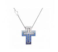 JQQJZLC 925 Sterling Silver Gradient Blue Cross Pendant Necklaces Cross Combination Necklace 45cm For Women Gift