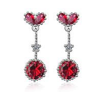 JQQJZLC 925 Sterling Silver heart Ruby Dangle Earring, Red crystal Drop Earrings, Elegant stud Dangling Earrings, Jewelry For Women wedding party