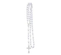 JQQJZLC 925 Sterling Silver Religious Rosary Necklace For Women And Men - 1Pc Catholic Cross Rosary Beads Pendants Religious Round Crystal Bead Necklace, Mary Jesus Cross Pendant Long Beads Chains