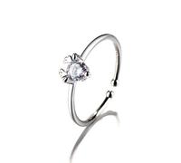 JQQJZLC Accessories Cute Red Crystal Cat Sweet Romantic Fresh Silver Color Female Resizable Opening Ring For Women n Jewelry Birthday Gift