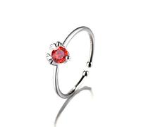 JQQJZLC Accessories Cute Red Crystal Cat Sweet Romantic Fresh Silver Color Female Resizable Opening Ring For Women n Jewelry Birthday Gift