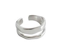 JQQJZLC Accessories Fresh Double Layer Sweet Wave n Silver Color Female Resizable Opening Ring For Women n Jewelry Party Birthday Gift