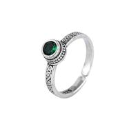 JQQJZLC Accessories Green Zircon Retro Thai Silver Shiny Silver Color Female Resizable Opening Rings