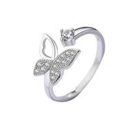 JQQJZLC Accessories Literary Butterfly Silver Color Temperament Sweet Simple Fresh n Female Resizable Opening Rings