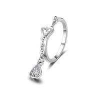 JQQJZLC Accessories Lovely Fresh Zircon Heart Romantic Raindrops Silver Color Female Resizable Opening Ring For Women n Jewelry