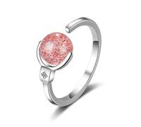 JQQJZLC Accessories Pink Natural Strawberry Crystal Sweet Cute Cool Silver Color Female Resizable Opening Rings