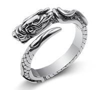 JQQJZLC Accessories Retro Domineering Dragon Thai Silver Male Silver Color Female Resizable Opening Ring
