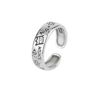 JQQJZLC Accessories Retro Graffiti Letters Flowers Silver Color Resizable Opening Ring For Women Luxury Jewelry