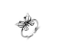 JQQJZLC Accessories Retro Hollow Butterfly Creative n Silver Color Female Resizable Opening Ring For Women Luxury Jewelry