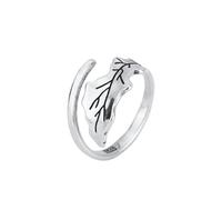 JQQJZLC Accessories Retro Leaves Branches Silver Color Female Resizable Opening Rings