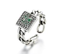 JQQJZLC Accessories Retro Thai Silver Fortune Mahjong Silver Color Female Resizable Opening Rings