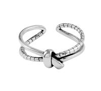 JQQJZLC Accessories Simple Double Layer Knot Retro Creative Silver Color Female Resizable Opening Ring For Women n Jewelry Party Birthday Gift