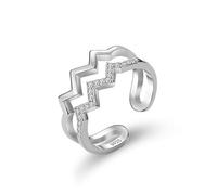 JQQJZLC Accessories Simple Wave Double Layer Wild Silver Color Temperament n Female Resizable Opening Rings