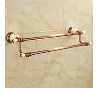 JQQJZLC Bathroom Shelves European-style All-copper Gold Natural Jade Double-pole Towel Rack, Bathroom Hardware Pendant High And Low Pole Storage Towel Bars (Color : B)