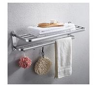 JQQJZLC Bathroom Shelves Floating Shelves Bathroom Double Towel Rack,Towel Shelf with Two Towel Bars and Hooks Design,24.9 Inch Wall-Mounted Bath Towel Racks,Aluminum for Bathroom Storage (Color :